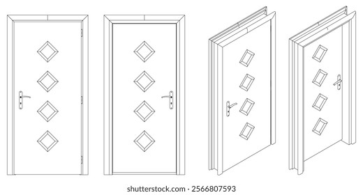 Door Line Drawing Vector. Contemporary Style for Graphic Design, Home Decor, and Creative Projects. Vector illustration isolated on white background.