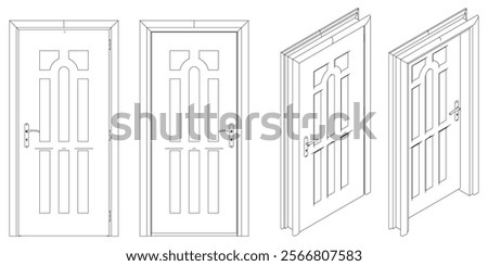 Door Line Drawing Vector. Contemporary Style for Graphic Design, Home Decor, and Creative Projects. Vector illustration isolated on white background.