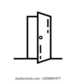 Vector de símbolo del icono lineal de la puerta. Icono de la puerta de contorno negro