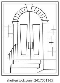 Door linear vector, coloring page design