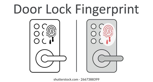 Fechamento de porta com ícone de impressão digital sangrenta — teclado de bloqueio inteligente Halloween assombrado marcado com impressão pingando vermelho, design técnico de segurança casa assustador.