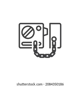 Symbol der Türschloss-Kette lineares Stilzeichen für mobiles Konzept und Webdesign. Umriss-Vektorsymbol der Kettenverriegelung. Symbol, Logo-Abbildung. Vektorgrafik