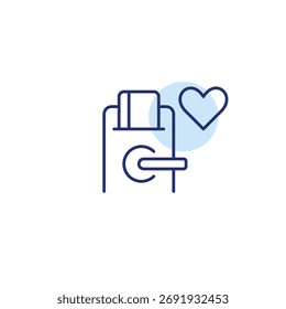 Door lock and heart. Digital access and security. Pixel perfect, editable stroke vector icon