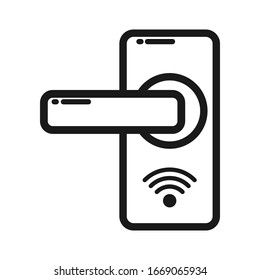 Door lock ico n wit h ke y car d o r WiFi. Empty outline. Simple flat design for websites and apps
