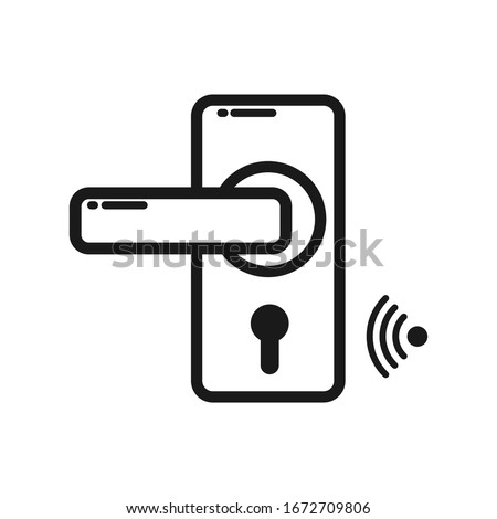 Door lock ico n wit h ke y car d o r WiFi. Empty outline. Simple flat design for websites and apps Zdjęcia stock © 