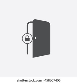 Door with lock icon in flat style isolated on gray background. Security symbol for your web site design, picture, art, logo, app, UI. Vector illustration EPS10, JPEG image