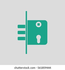 Door lock icon. Gray background with green. Vector illustration.