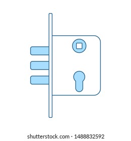 Icono de bloqueo de puerta. Línea Delgada Con Diseño De Relleno Azul. Ilustración vectorial.