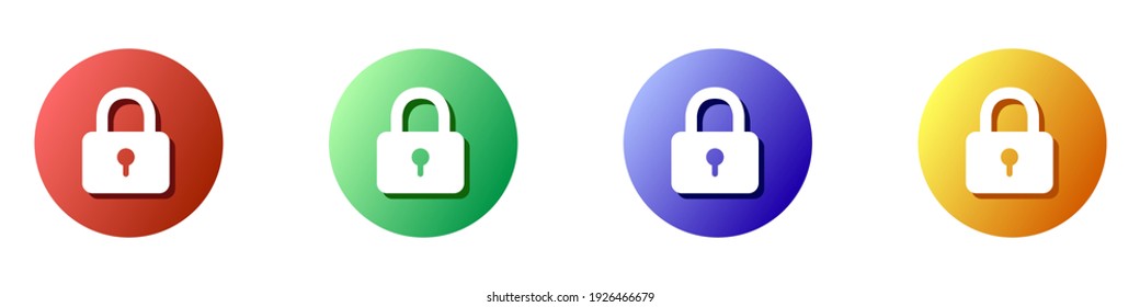 Door lock icons set. Vector set of colored door lock buttons in flat style. Concept icons with door lock for web design and graphical interface. Vector illustration.