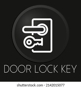 Door lock key minimal vector line icon on 3D button isolated on black background. Premium Vector.
