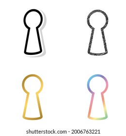 Door Lock Keyway Icon Black, Golden And Color Vector Set