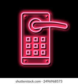 Cerradura de puerta con Vector de señal de luz de neón de Contraseña. Cerradura de puerta con ilustración de Contraseña
