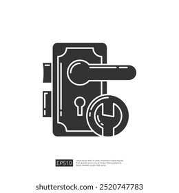 Door lock repair service icon, Wrench in a circle, isolated on white background