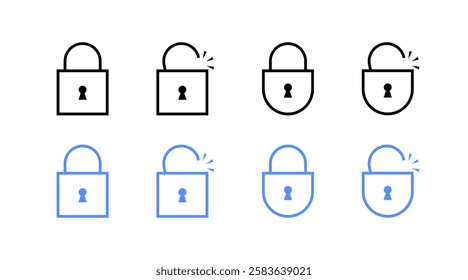 Door lock set icons. Linear and flat style. Vector icons.
