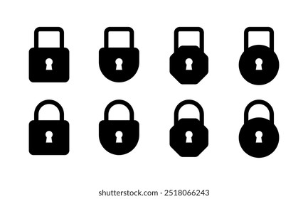 Door lock set icons. Silhouette style. Vector icons.