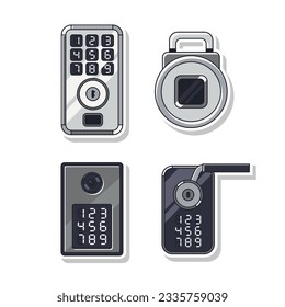Door lock vector cartoon set isolated on a white background.