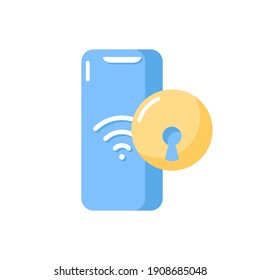 Door locker vector flat color icon. Smart home lock control. House safety system. Smartphone connection. Modern technology. Cartoon style clip art for mobile app. Isolated RGB illustration