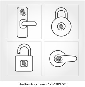 Door locks with fingerprint reader. Biometric identification icons 