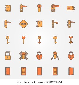 Door locks, keys and doors colorful icons - vector set of symbols or logo elements
