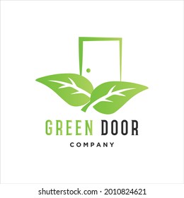 Door Logo Vector, Green Door With Two Leaf Symbol