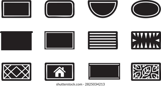 Door mat icon set with black patterns and shapes for modern home entrance decor projects
