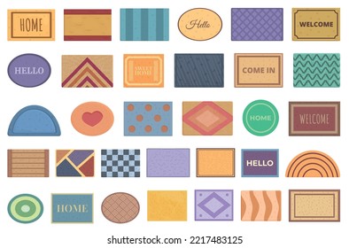 Door Mat Icons Set Cartoon Vector. Office Floor. Space Rug