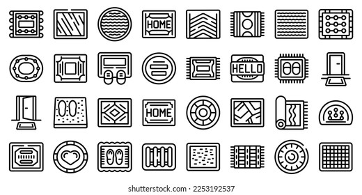 Door mat icons set outline vector. Office floor. Space rug