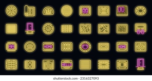 Door mat icons set outline vector. Office floor. Space rug neon color on black