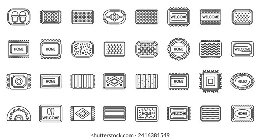 Door mat icons set outline vector. Floor office. Space rug welcome