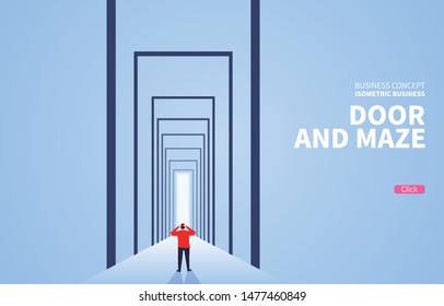 Door and maze, the front of the businessman standing is the endless door