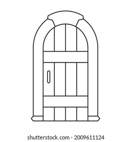 Icono de contorno de vector medieval de la puerta. Castillo de puertas de ilustración de vectores sobre fondo blanco. Icono de ilustración de contorno aislado de puerta medieval.