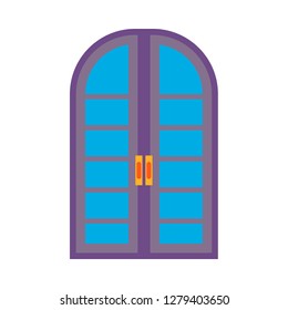 Door metal entry symbol vector icon front view. Home entrance room interior with doorknob.
