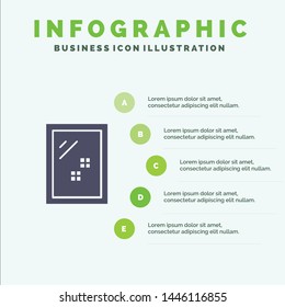 Door, Mirror, Cleaning, Wash Solid Icon Infographics 5 Steps Presentation Background