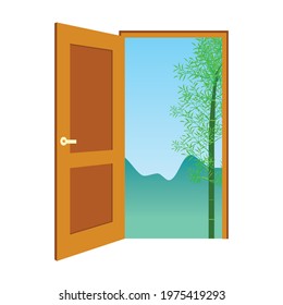door and nature illustration, vector illustration, white background