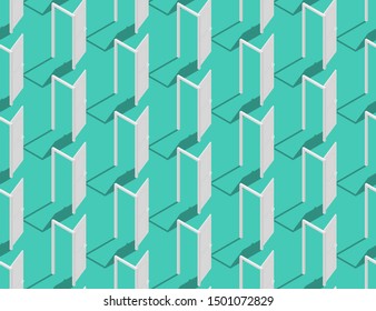 Door open 3D isometric seamless pattern, Exit concept design illustration isolated on green background with copy space, vector eps 10