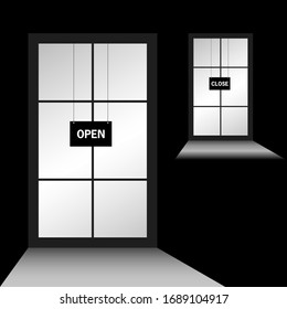 door with open close illustration on black background