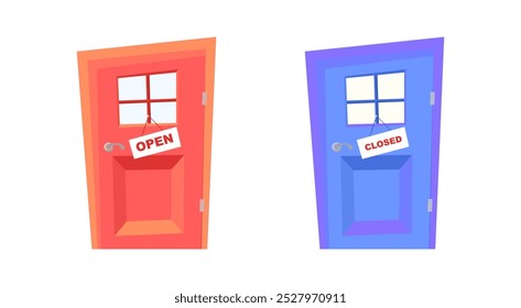 Puerta abierta y cerrada de estilo de dibujos animados
Puertas de estilo de dibujos animados en posiciones abiertas y cerradas