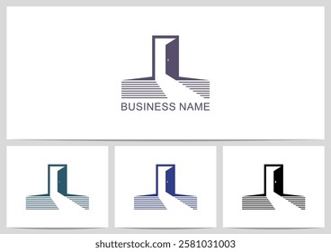 Door Open Dark Room Stripes Shadow Light Way-Out Logo Design