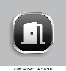 door open fill icon design. Glossy Button style rounded rectangle isolated on gray background. Vector illustration