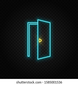 Door, open, icon neon icon. Blue and yellow neon vector icon.