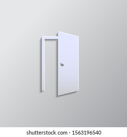 Door, open, icon paper style. Grey color vector. Paper style vector icon