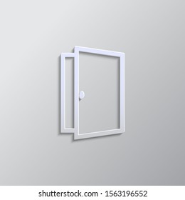 Door, open, icon paper style. Grey color vector. Paper style vector icon