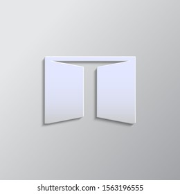 Door, open, icon paper style. Grey color vector. Paper style vector icon