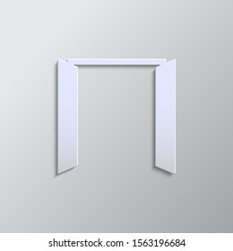 Door, open, icon paper style. Grey color vector. Paper style vector icon