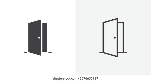 Door open icon set in black flat solid and outlined style.