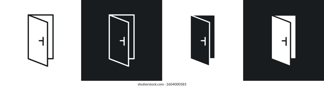 Door open icon symbol collection on white background.