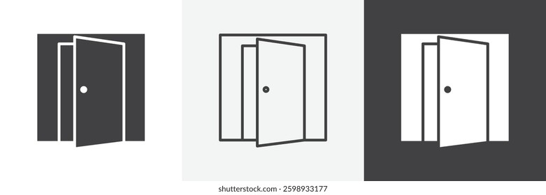 Door open icons in Thin line black color. flat simple vector symbols illustration.