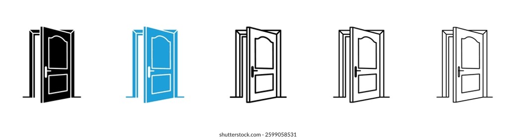 Door open icons vector illustrations in black and blue colors for web and ui designs