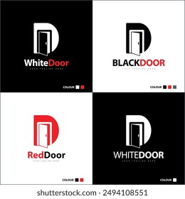 Door open letter D Initial silhouette logo set design template