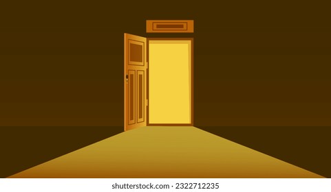 Concepto abstracto de la luz de la habitación abierta en la puerta. Ilustración gráfica del diseño del vector